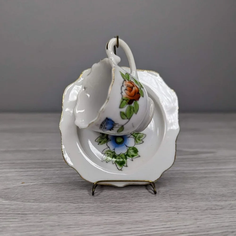 Vintage Miniature Floral Tea Cup & Saucer